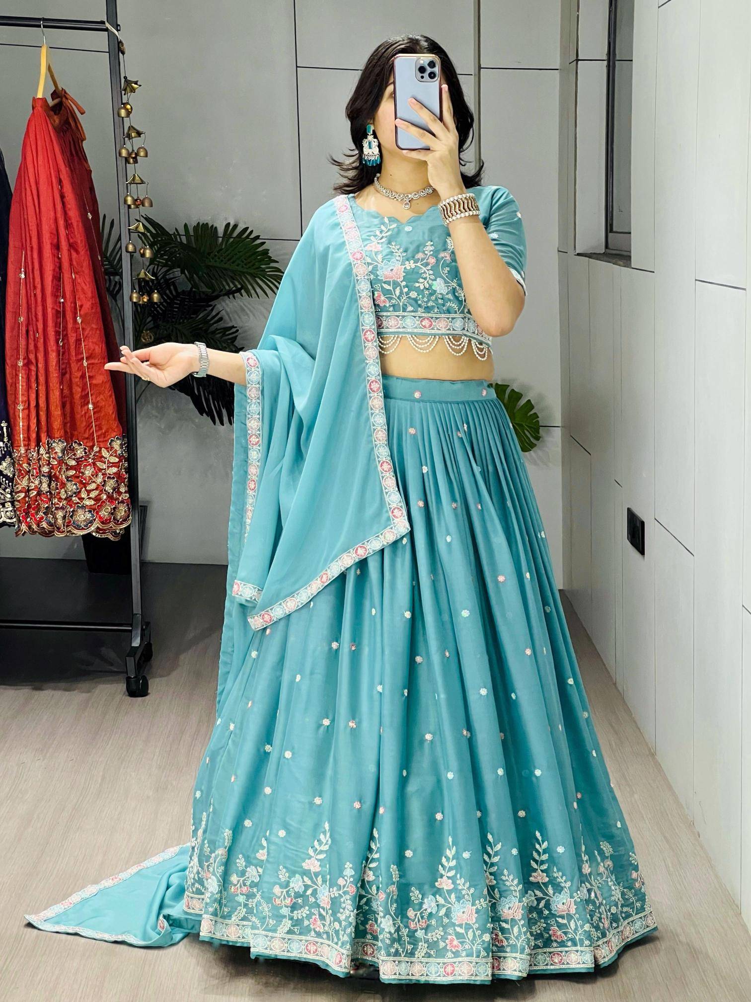 GRTN 8119 SKY Gorgette Cheap Lehenga Choli wholesalers in Mumbai